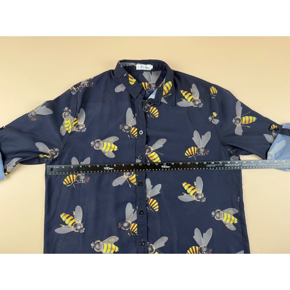 Whimsical Bee Print Button Down Tunic Roll Tab Sleeve XXL L.A. Soul - Picture 3 of 6